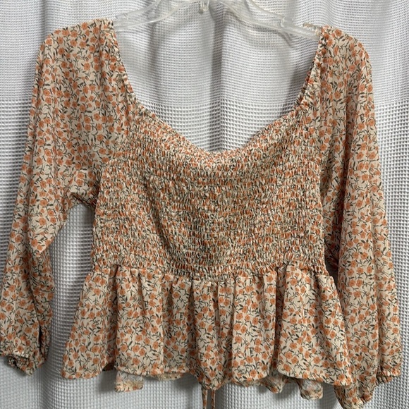 NEW Milkmaid boho top Sz XL yellow ditsy print smocked cropped fairy coquette - Picture 5 of 7